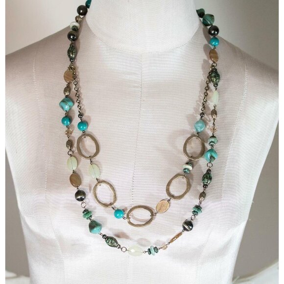 Premier Designs Double-Strand Convertible Adjustable Metal & Bead Necklace 35" - Picture 1 of 10